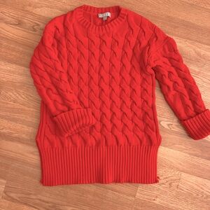 J crew women xs/s cable knit red sweater Heavy cotton blend thick sweater